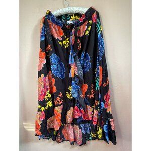 Pure Nordic Womens Medium Toffee Midi Skirt Ruffle Candice Print Black New $109